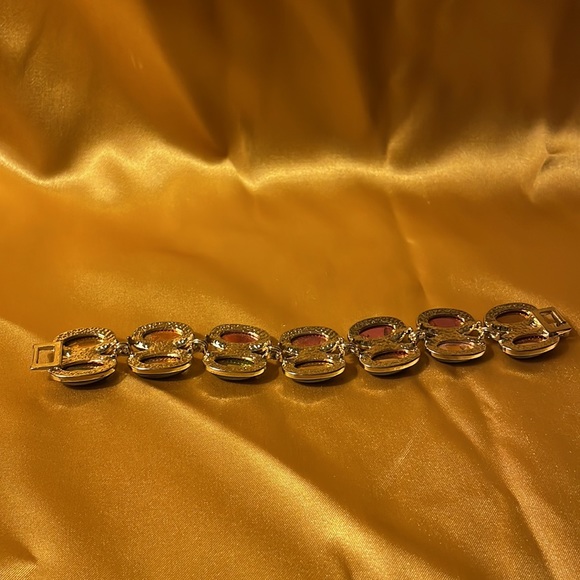 Gold colored bracelet with 2 strands of oval purple jewels-FINAL MARKDOWN - Picture 4 of 7